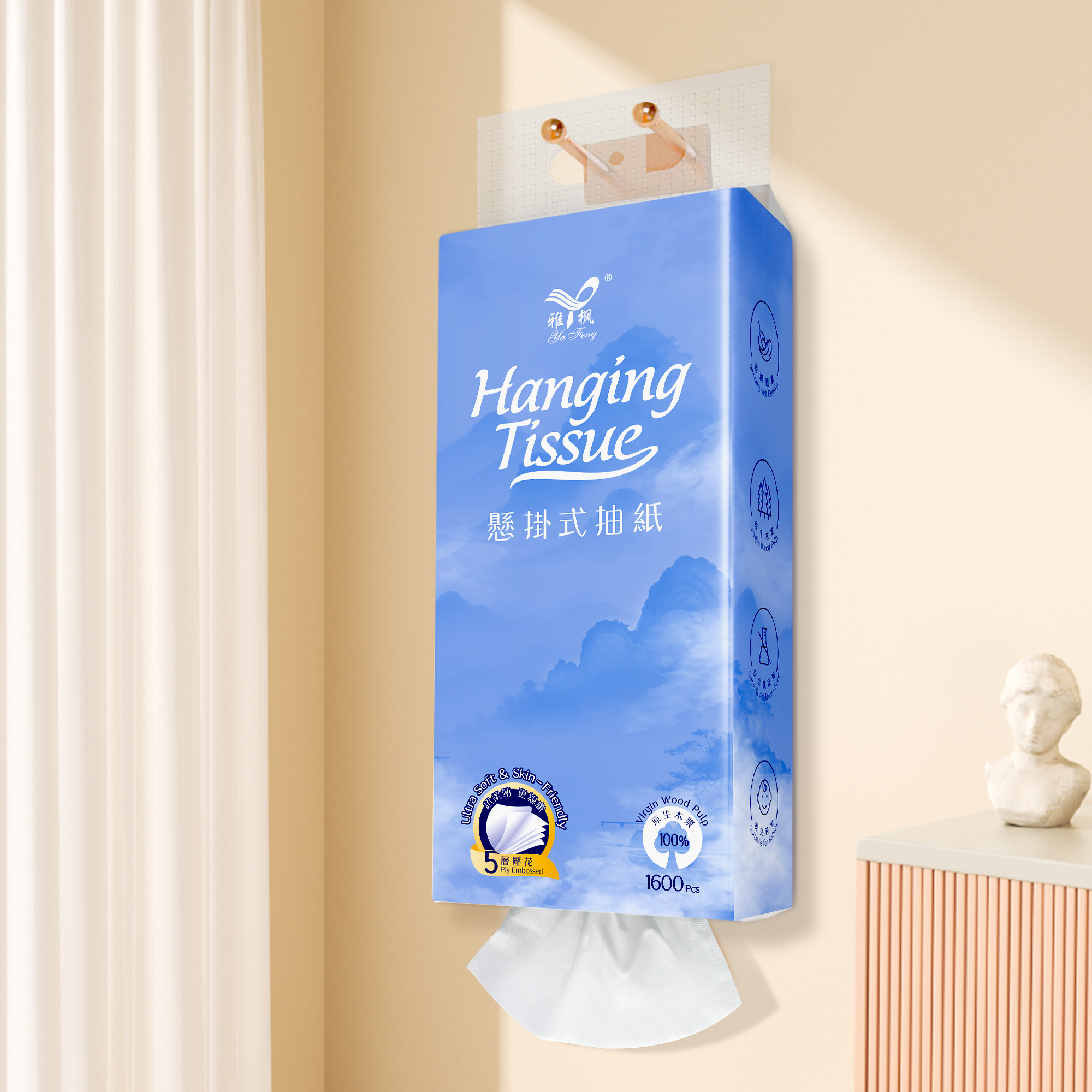 Новый дизайн, оптовая продажа, 5-слойная подвесная распределяющая салфетка из натуральной древесной массы, мягкая и впитывающая